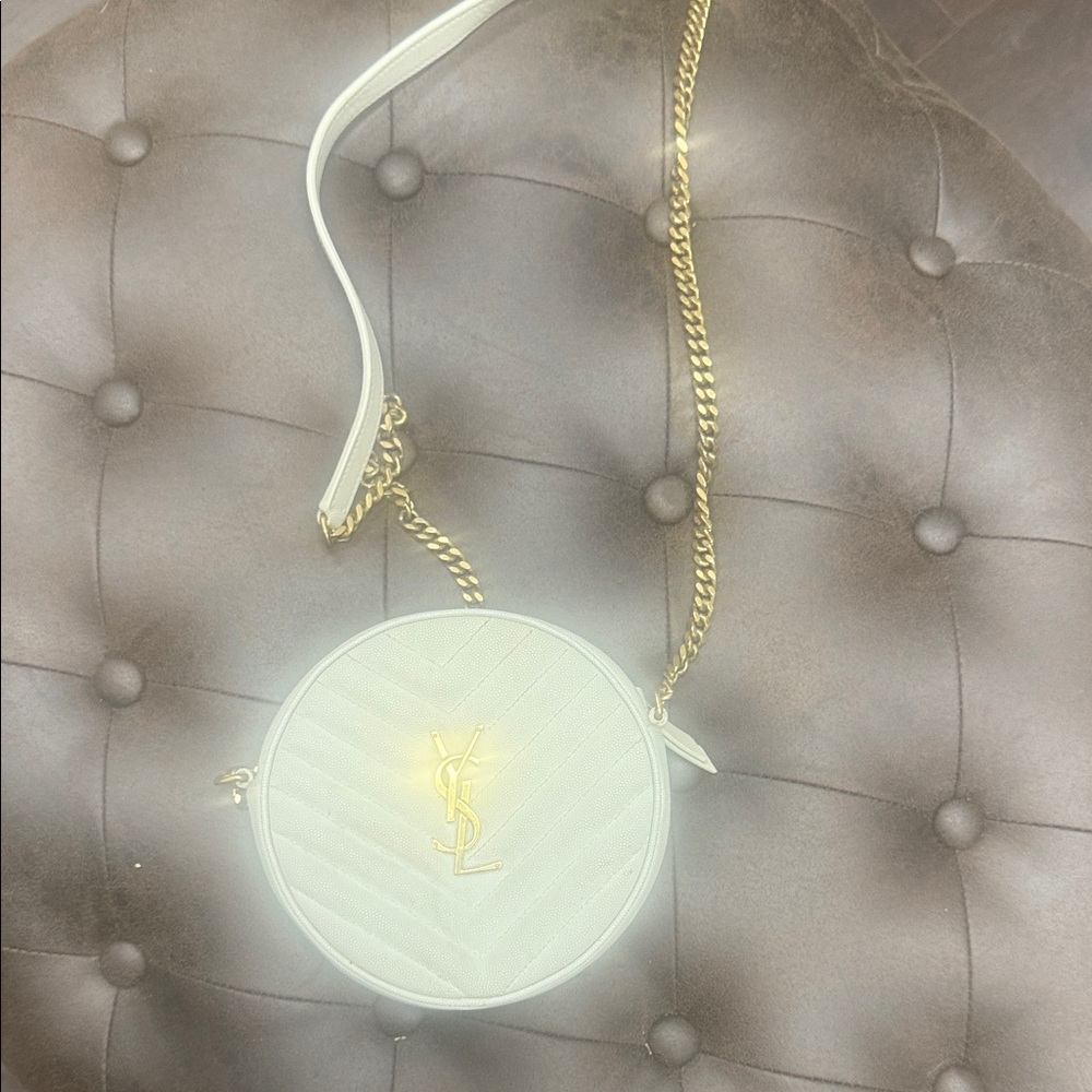 Yves Saint Laurent White and Gold Round Bag
